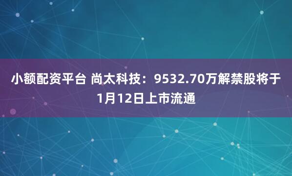 小额配资平台 尚太科技：9532.70万解禁股将于1月12日上市流通